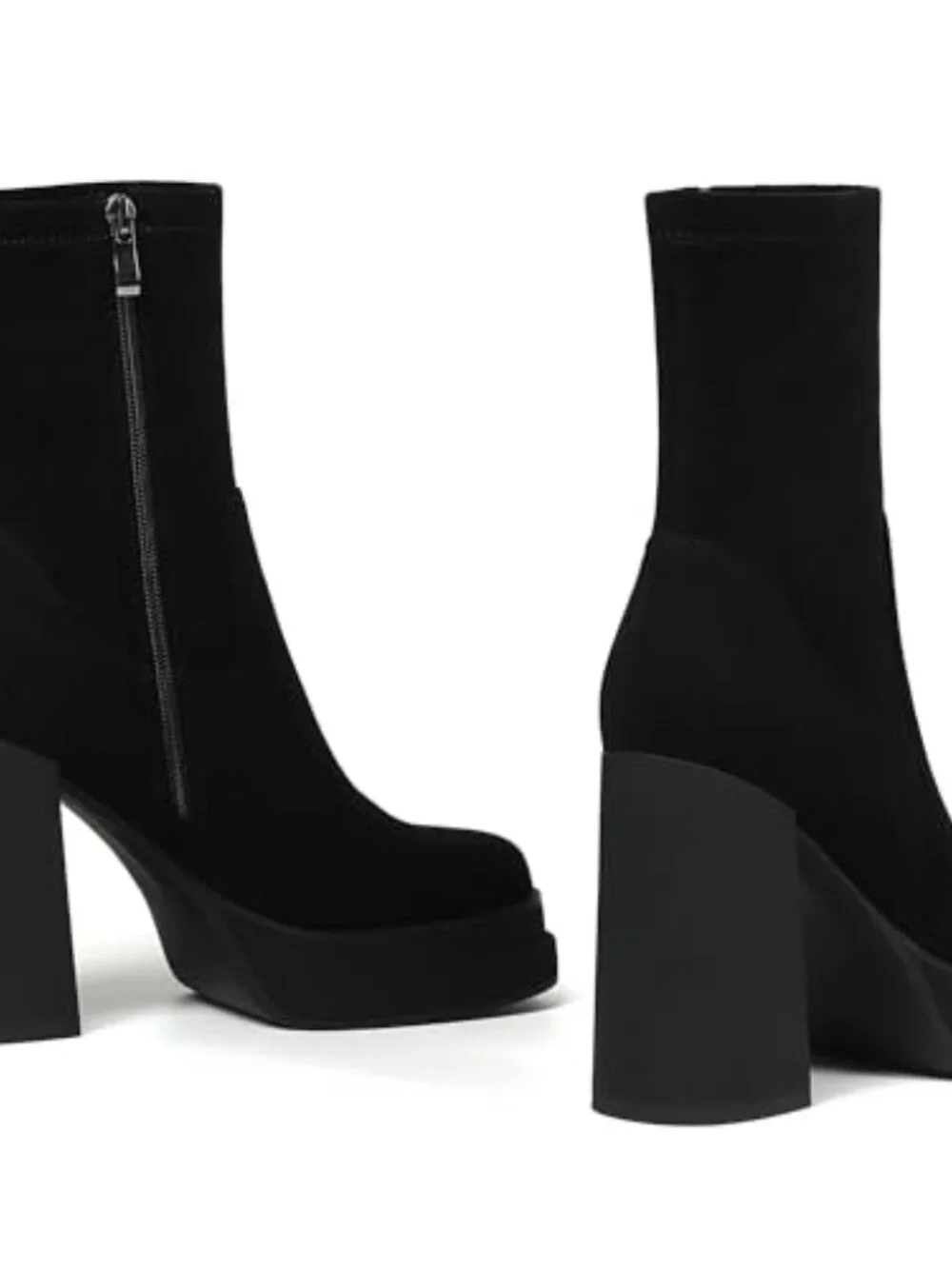Platform Ankle Boots Chunky High Heel Square Toe Stretchy Combat Booties